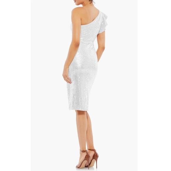 MAC DUGGAL Dress Size 6 Evening Gown Sequin NEW White Midi One Shoulder Sheath - Picture 2 of 6